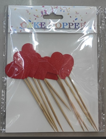 10pcs Gold-Glitter Heart Picks, Assorted Colors