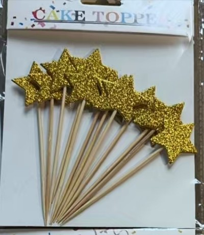 10pcs Gold-Glitter Star Picks, Assorted Colors