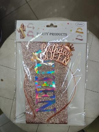 Metallic Birthday Headband & Sash 2pcs Set, "Birthday Queen"