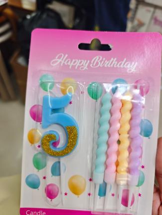 5pcs Half-Pink Number/Spiral Candles, assorted 0-9 (if pink numbers are needed, order 2pcs: 1 Blue + 1 Pink)