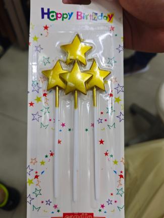 4pcs Gold-Plated Star Candles, single color per card, mixed colors per box