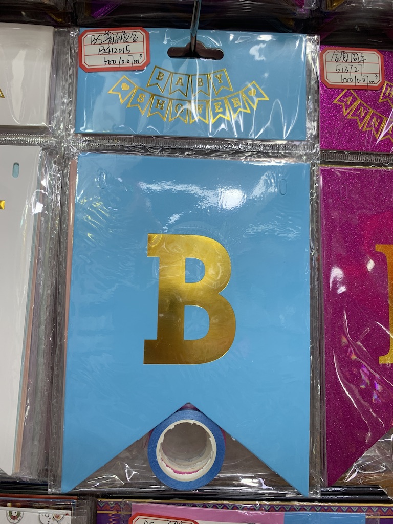 Gold-Foil "Baby Shower" Bunting Flag, mixed Blue/Pink/White