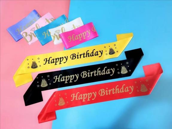 Satin Printed Ribbon Card Birthday Assorted
