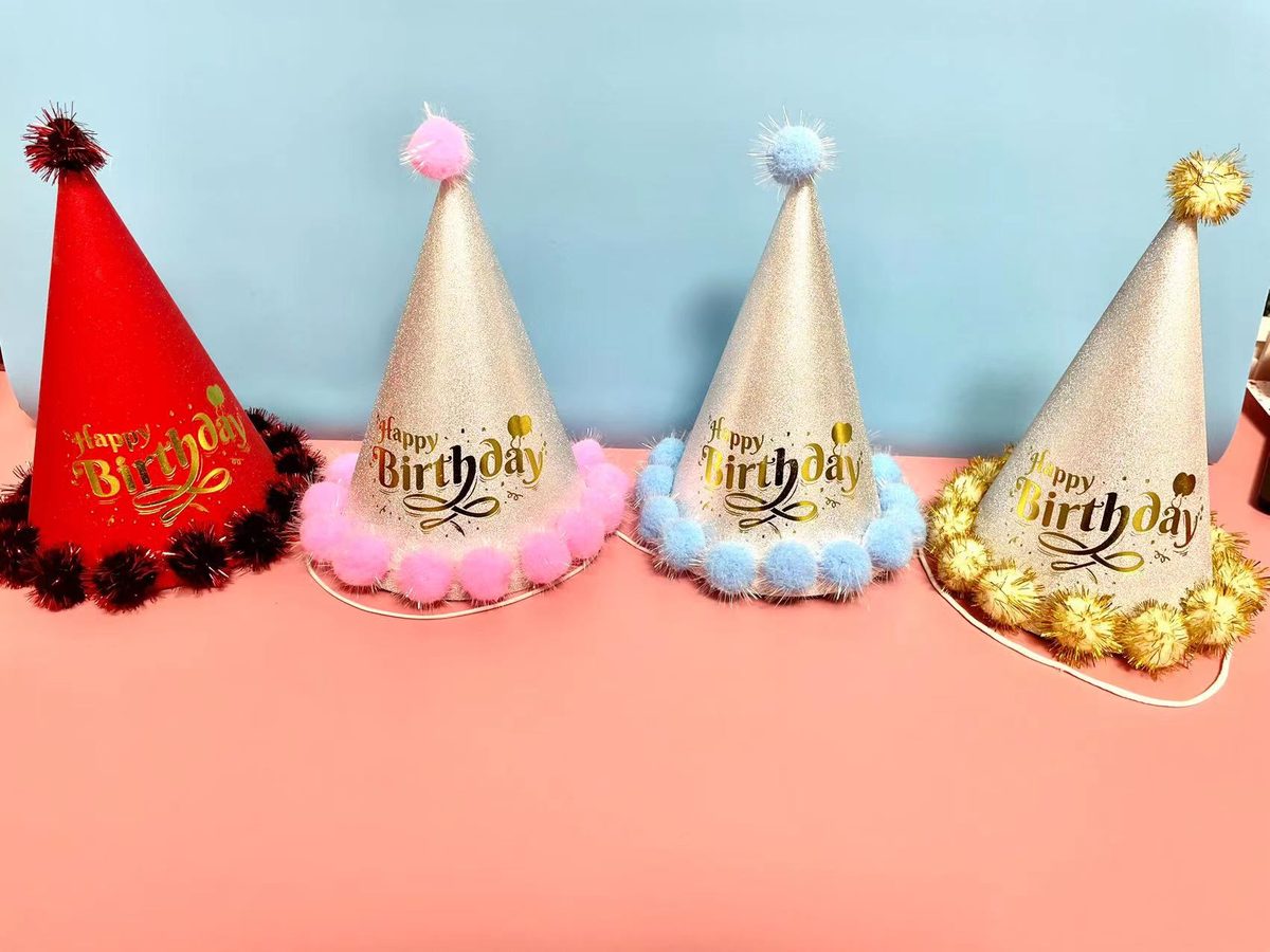 Small Frosted Gold-Foil Pom-Pom Hat, 4 colors mixed as pictured