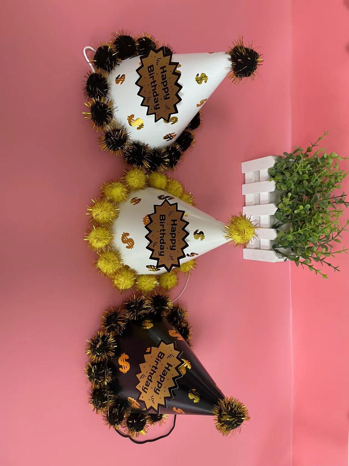 Small Gold-Foil Pom-Pom Hat, 3 styles mixed as pictured