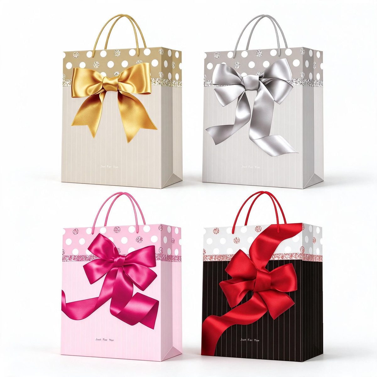 Square Gift Bag Polka Bow 31x12x41 (Glitter 791)