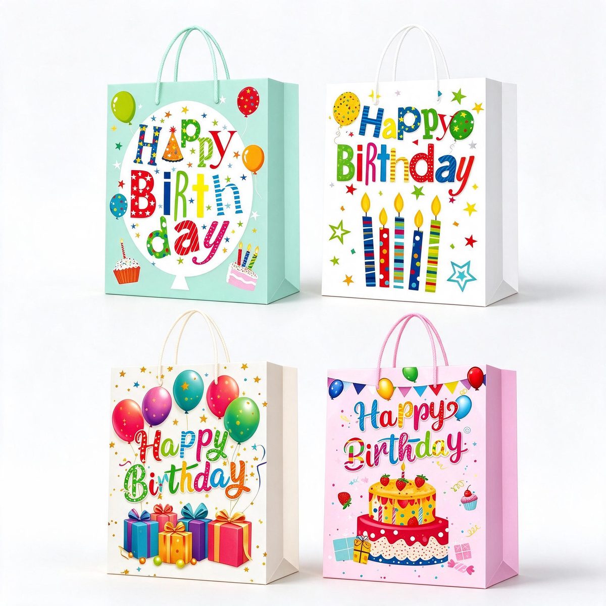 Square Gift Bag Birthday Cake 26x12x32 (Gilding 3D 712)