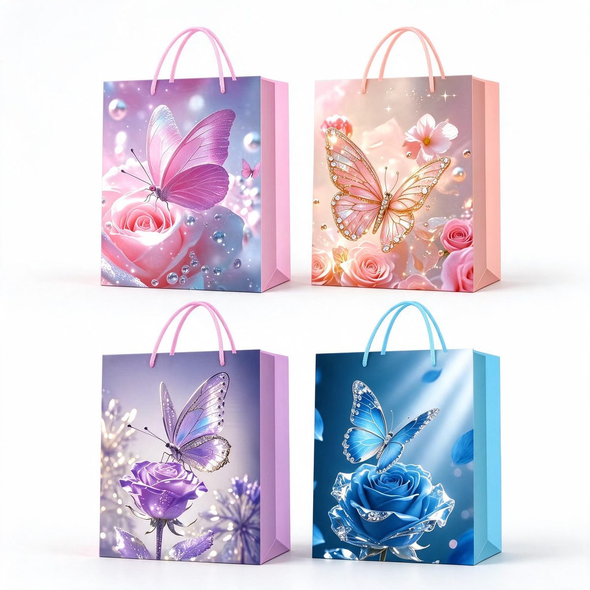 Square Gift Bag Butterfly Rose 31x12x41 (Gilding 3D 712)