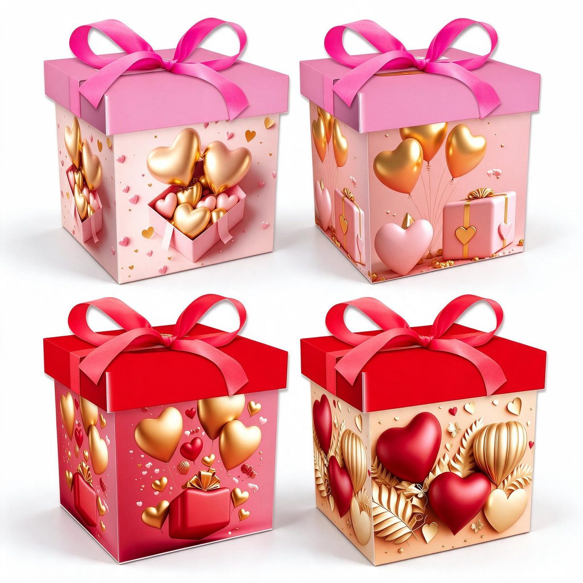 Square Gift Box Pink Bow Heart 30x30x30 (Gilding 5099)