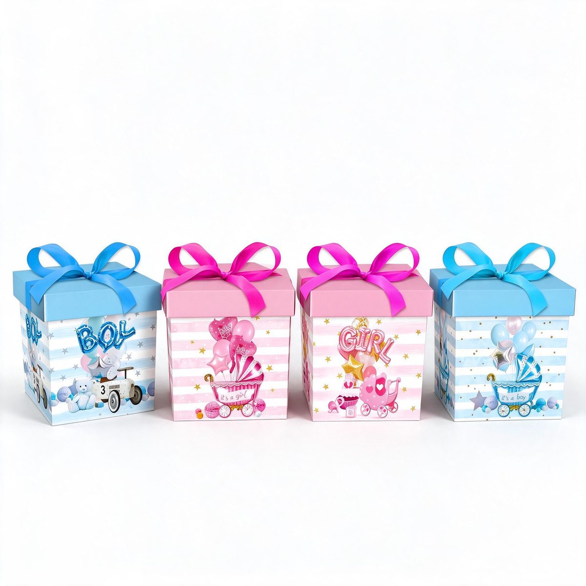 Square Gift Box Blue Pink Baby Theme 15x15x15 (Gilding 5082)
