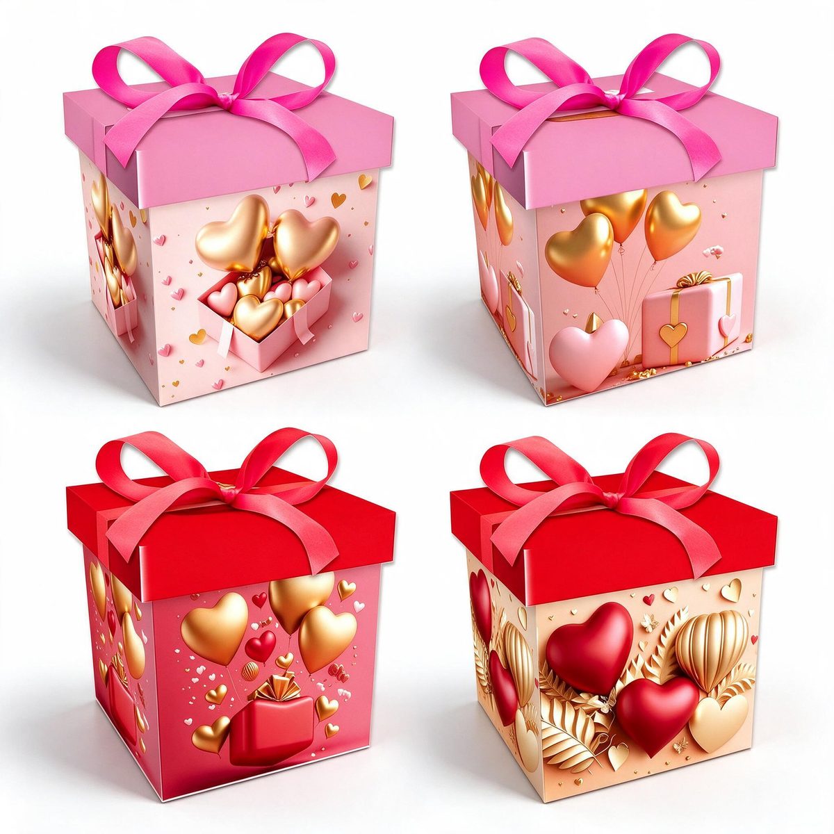Square Gift Box Pink Heart Balloon 22x22x22 (Gilding 5099)