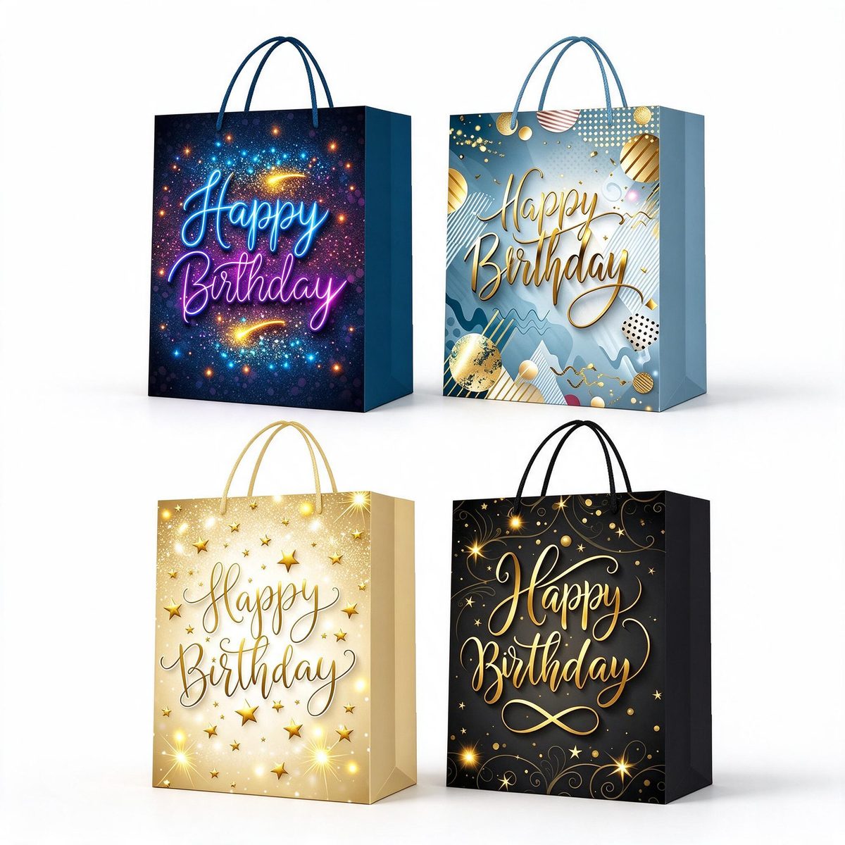 Square Gift Bag Starry Birthday 22x22x22 (Gilding 5036)