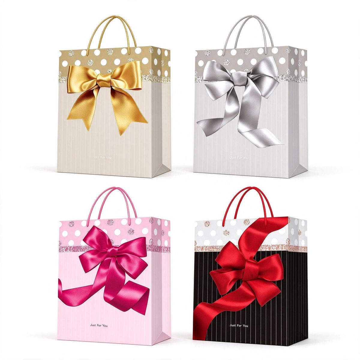 Square Gift Bag Polka Stripe 18x10x23 (Glitter 791)